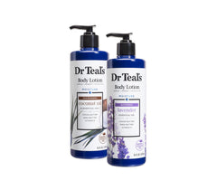 Dr Teal's Coconut and Lavender lotion bottle offering hydrating skin and calming aroma.