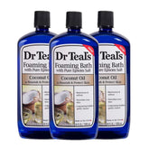 Dr Teal's Coconut Oil Foaming Bath three-pack bottles ready for a soothing ritual.
