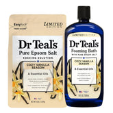 Dr Teal's Cozy Vanilla Season soak bag ready for a relaxing warm bath.