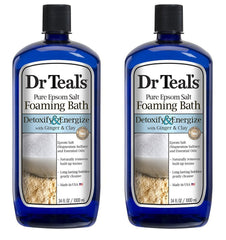 Dr Teal's Ginger & Clay foaming bath bottle shows spa-like relaxation.