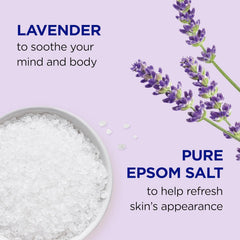 Dr Teal's lavender soak and bath in tub for soothing unwind.