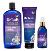 Dr Teal's Melatonin Sleep Bath bubbles create a lavender, calming soak for stress relief