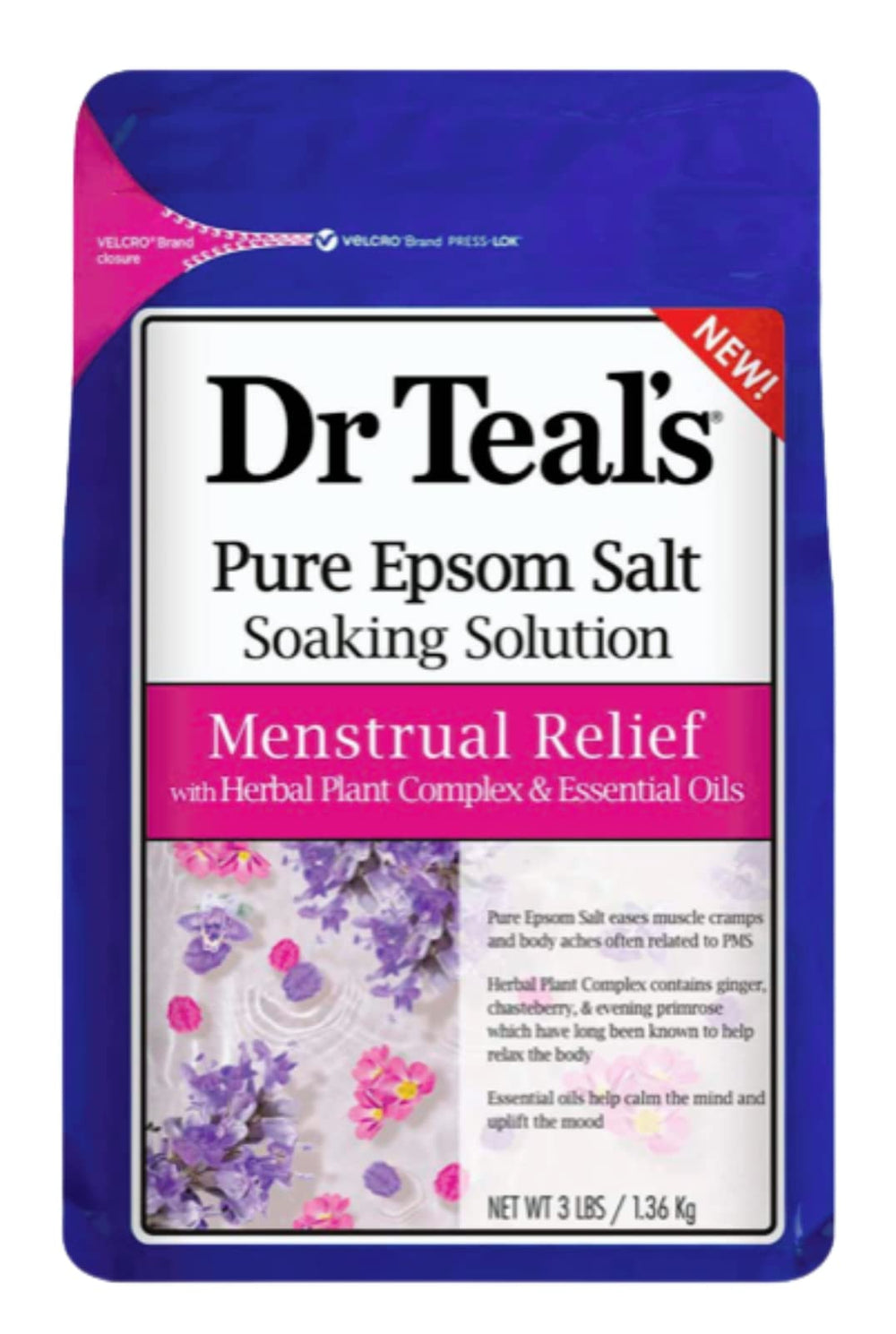 Dr Teal's Menstrual Relief bath salt pour calms mood and eases cramps