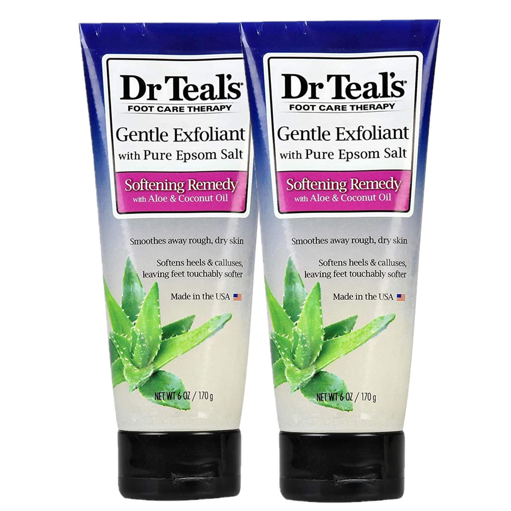 Dr Teal's Softening Remedy Coconut Oil Foot Scrub 2-pack shown for smooth feet and nourishment