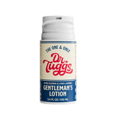 Dr Tuggs Gentleman’s Lotion bottle on wood signaling premium daily self care
