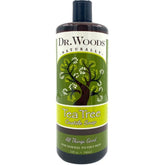 Dr. Woods tea tree Castile soap bottle with rich lather for deep cleansing.