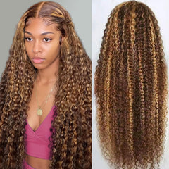 Draixil Honey Blonde 13x6 deep wave front view with natural HD lace for seamless parting.