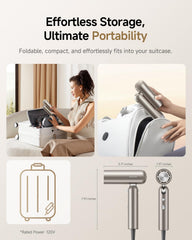 DREAME Pocket Hair Dryer in-use on mirror for quick morning drying.