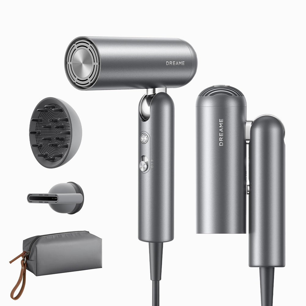 DREAME Pocket Pro hair dryer folded profile showcases ultra-compact travel-ready design for easy packing.