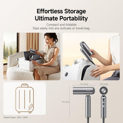 DREAME Pocket Pro in-use in a travel bag demonstrates space-saving portability for on-the-go styling.