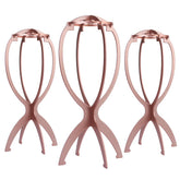 Dreamlover wig head stand rose gold 3-pack supports wigs and travel-ready storage.