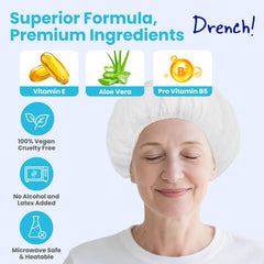 Drench Shampoo Caps No Rinse warmed in a microwave for comforting cleanse.