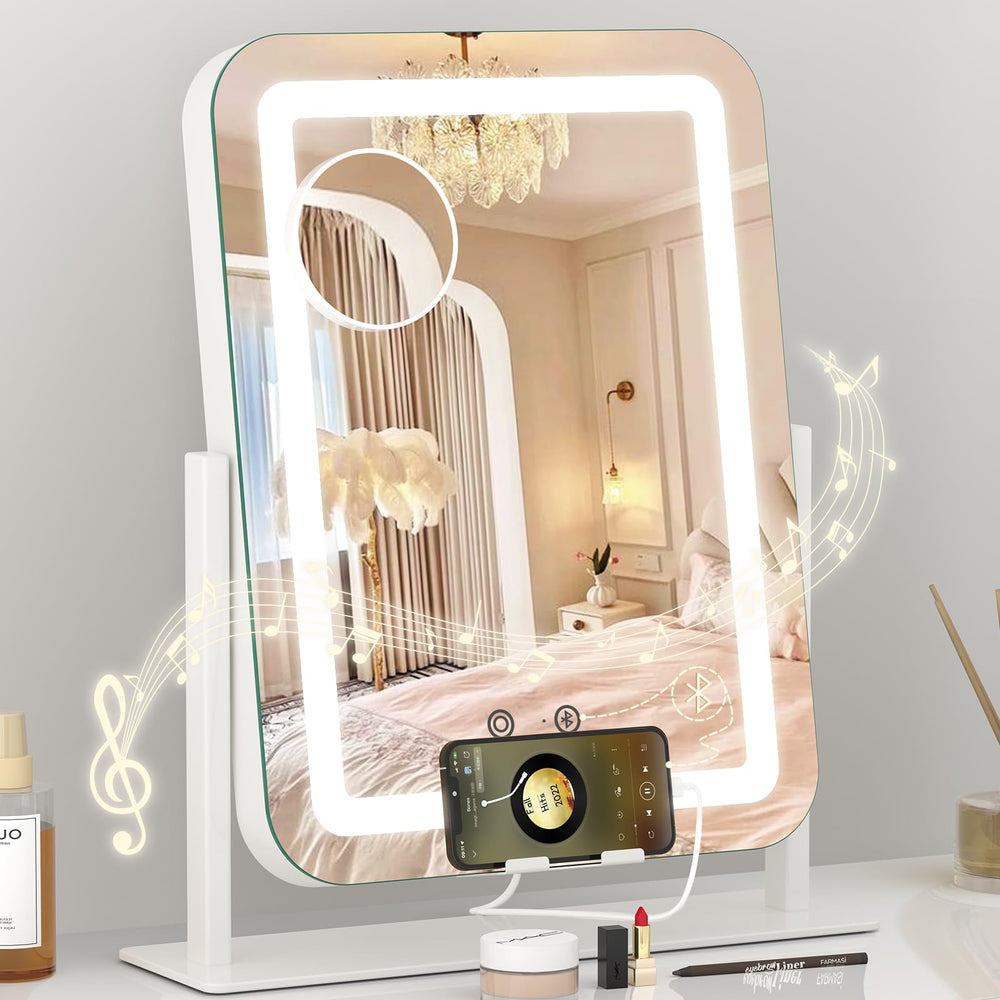 Dripex LED makeup mirror with lights showing adjustable brightness for precise makeup
