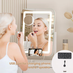 Dripex makeup mirror USB charging port powers devices while watching tutorials