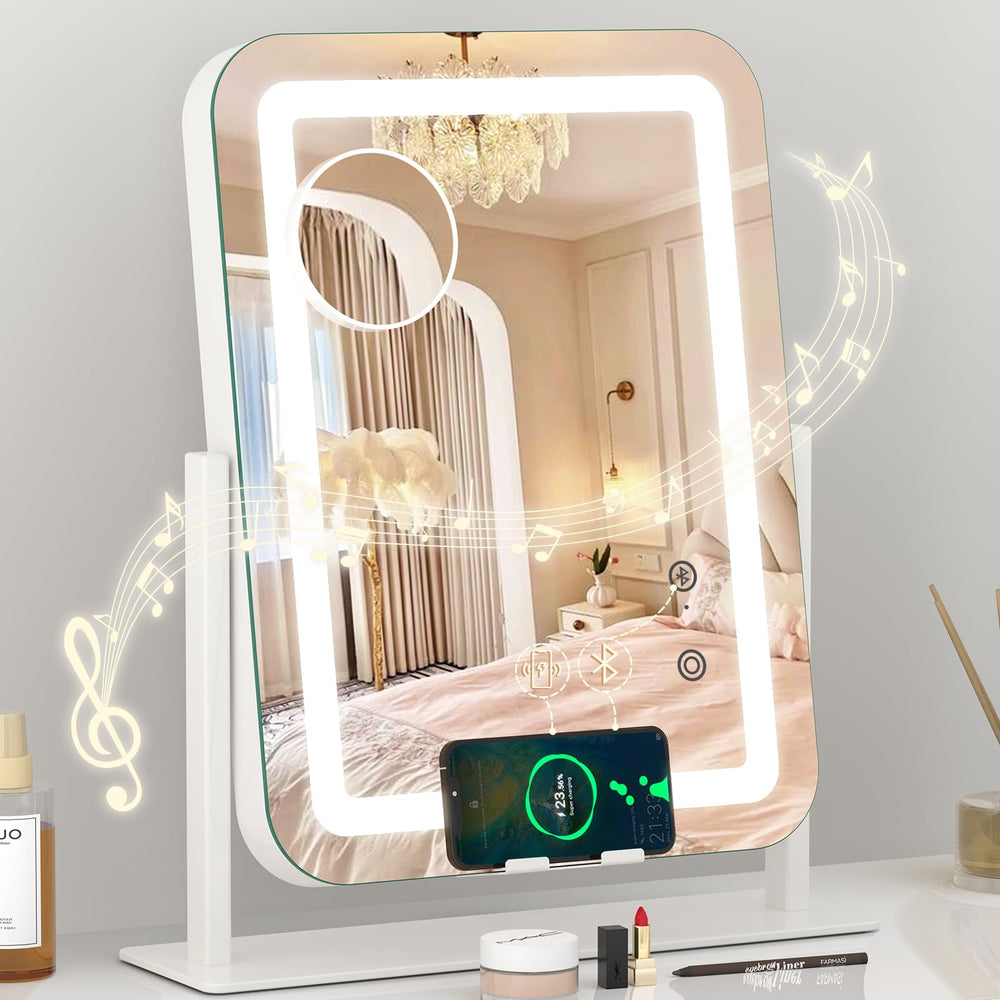 Dripex makeup mirror vanity setup with integrated lights for efficient beauty routines.