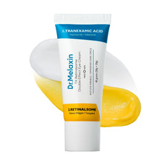 Dr.Melaxin TX eye cream dual formula bottle shows hydration and smoothing.