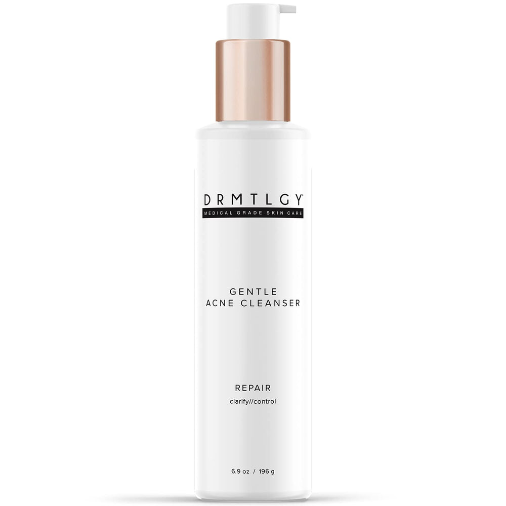 DRMTLGY Acne Cleanser bottle pour demonstrates oil-control for clearer skin