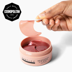 DRMTLGY Brightening Eye Masks serum-coated sheets ready for application to hydrate.