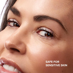 DRMTLGY HPR Eye Cream application dots illustrate precise under-eye targeting for brightening.