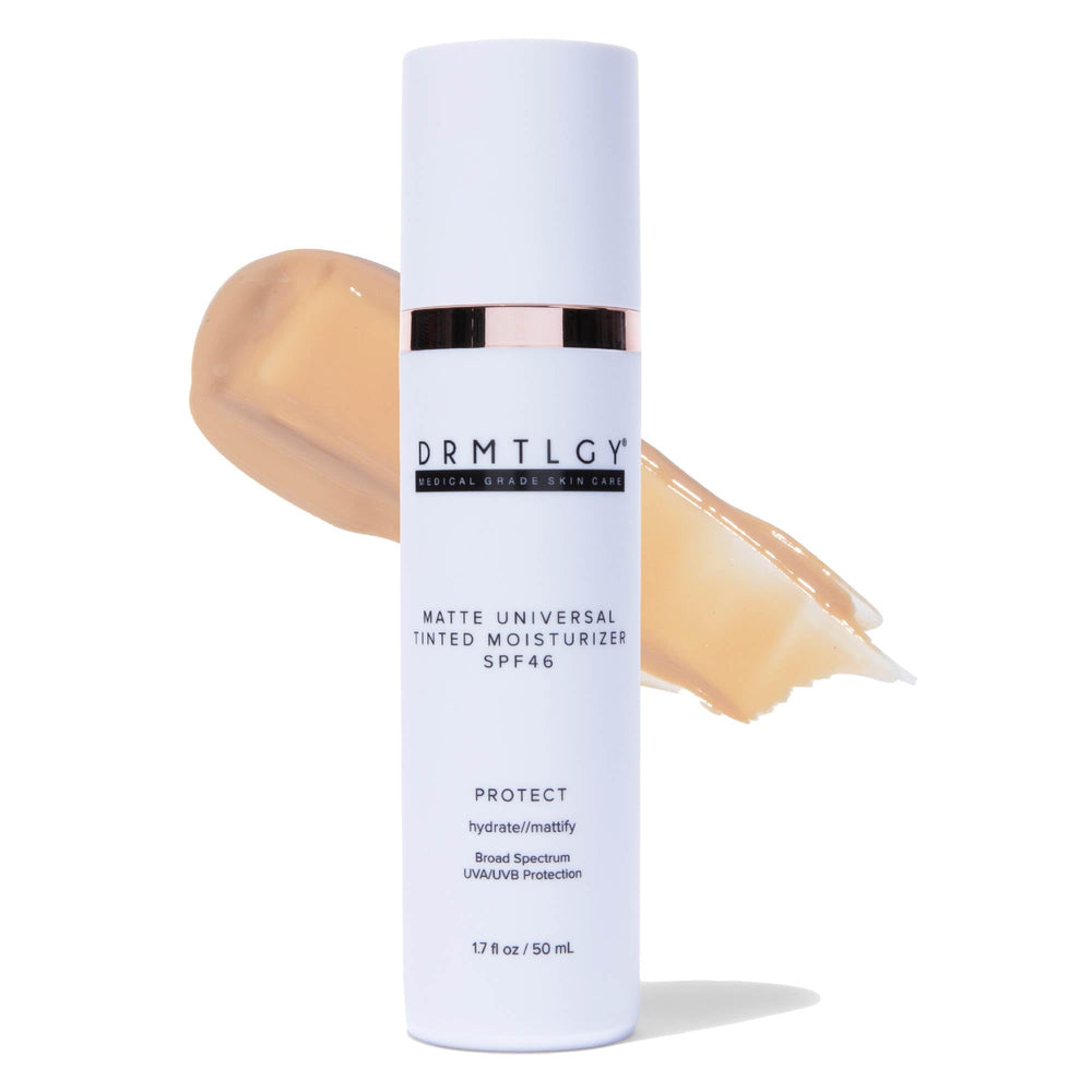 DRMTLGY Matte Tinted Moisturizer bottle closeup for a natural glow