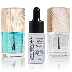 Dr.'s Remedy Restorative Remedy Trio bottle shows a non-toxic nail care routine for stronger nails over time.