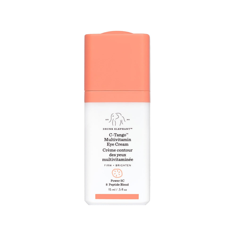 Drunk Elephant C-Tango eye cream tube close-up shows rich texture for brightness