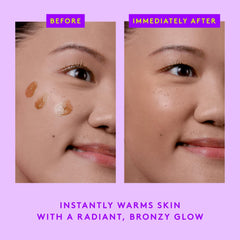 Drunk Elephant D-Bronzi Sunshine Drops swirl on skin highlights natural radiance.