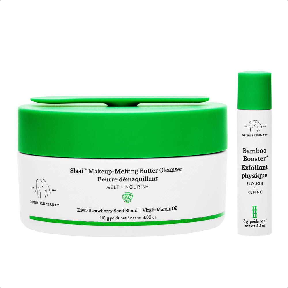 Drunk Elephant Slaai balm on dry skin melts makeup and sunscreen for a clean start