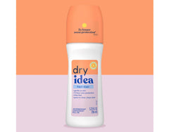 Dry Idea Fresh Linen roll-on application swipe demonstrates quick-dry formula.