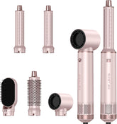 Dryhsip 5 in 1 hair styler front view, pink, ready for quick at-home drying