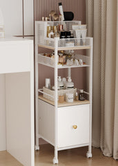 Dsmadn floor makeup organizer cart side view demonstrates compact storage for skincare and cosmetics