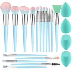 DUAIU 16pcs makeup brush set blue improves blending for smooth foundation application.