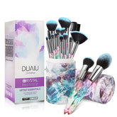 DUAIU makeup brushes with crystal-gradient handles for precise application.