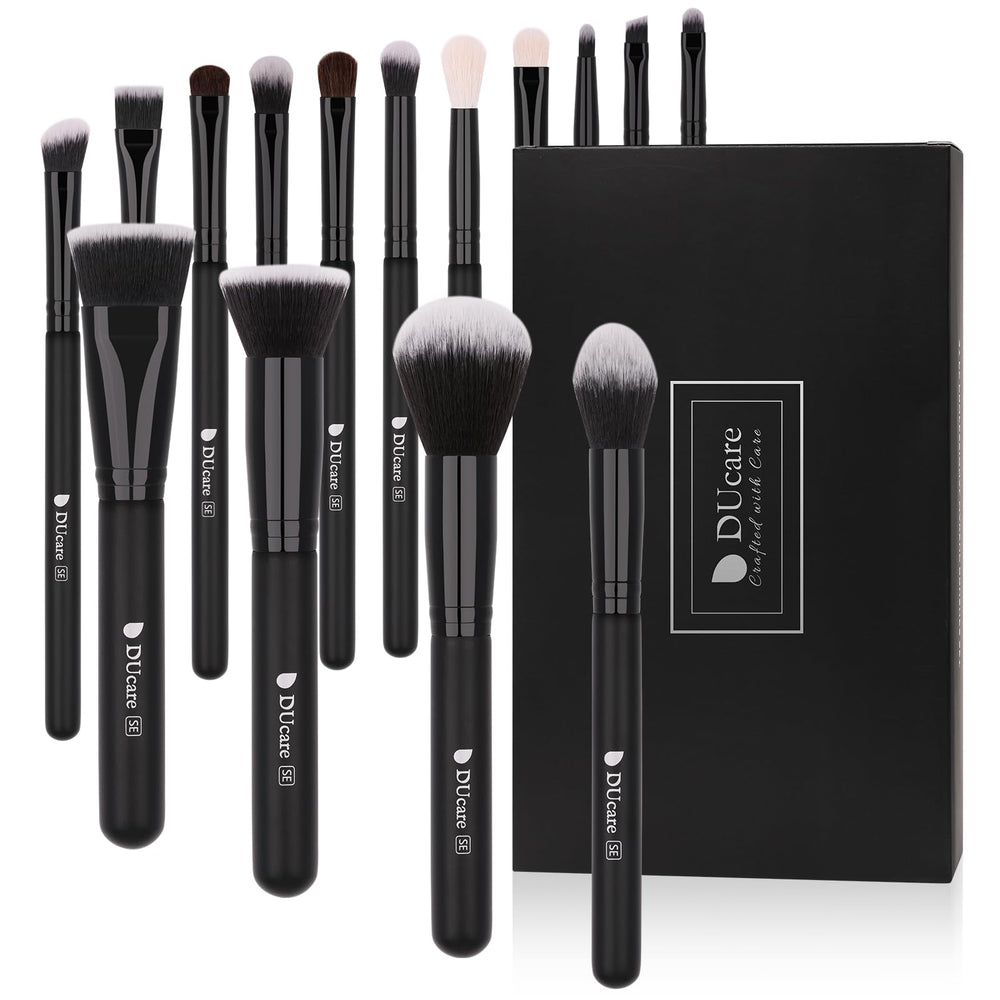 DUcare makeup brushes 15pc set with black packaging offers premium gifting appeal for beauty lovers.