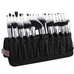 DUcare makeup brushes organizer open view showing 30 elastic pockets for easy brush access