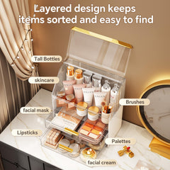 Ducoak lower area stores small items like lipsticks and compacts neatly.