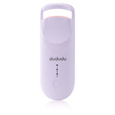 DUDUDU heated eyelash curler close-up highlighting even heat distribution for gentle curling.