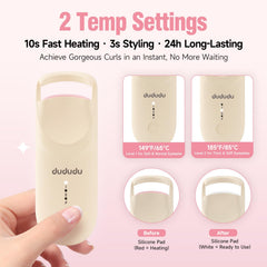 DUDUDU lash curler with USB-C recharge port visible