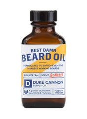 Duke Cannon Best Beard Balm Redwood tin highlights lasting hydration.