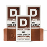 Duke Cannon Big Brick Leaf Leather bar showcases rugged scent for daily grooming.
