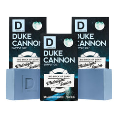 Duke Cannon Big Brick of Soap Midnight Swim pack closeup for long-lasting freshness