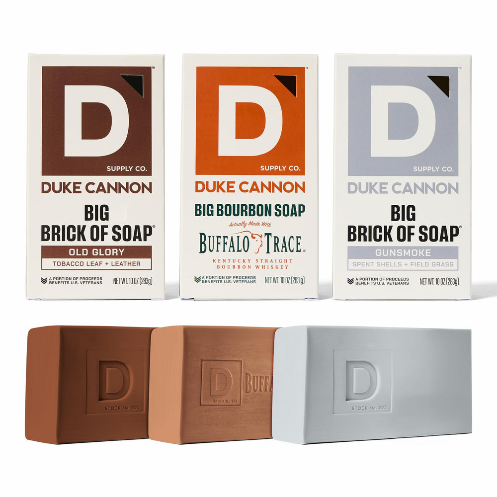 Duke Cannon Bourbon soap 10oz bar with rich lather for daily cleansing and bold scent.