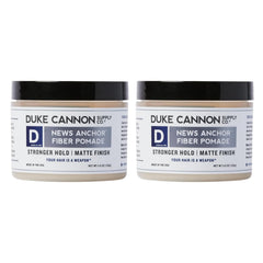 Duke Cannon News Anchor Fiber Pomade two-pack bottles for easy on-the-go styling with all-day hold