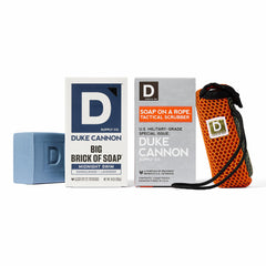 Duke Cannon tactical scrubber coarse mesh for deep cleansing in rugged showers