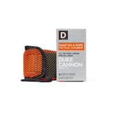 Duke Cannon Tactical Scrubber Pouch with coarse mesh for thorough scrubbing in a rugged shower.