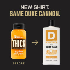 Duke Cannon THICK Bay Rum pour shows controlled dispense for easy use
