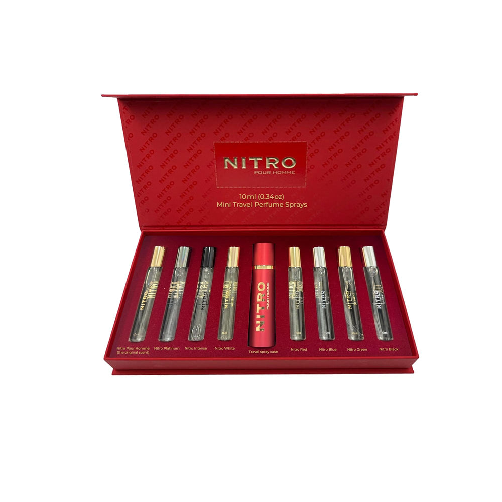 Dumont Nitro Black bottle front view, ideal for on-the-go fragrance testing