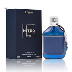 Dumont Nitro Blue bottle close-up highlighting focus-enhancing design