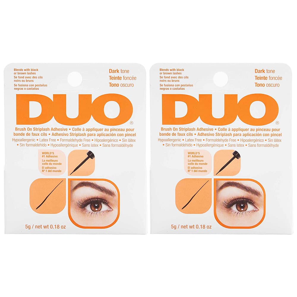 DUO Brush-On Strip Lash Adhesive dark tone close-up shows precise lash application