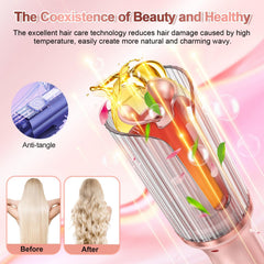 Duomishu hair curler with rotating barrel and anti-tangle design for easy styling.
